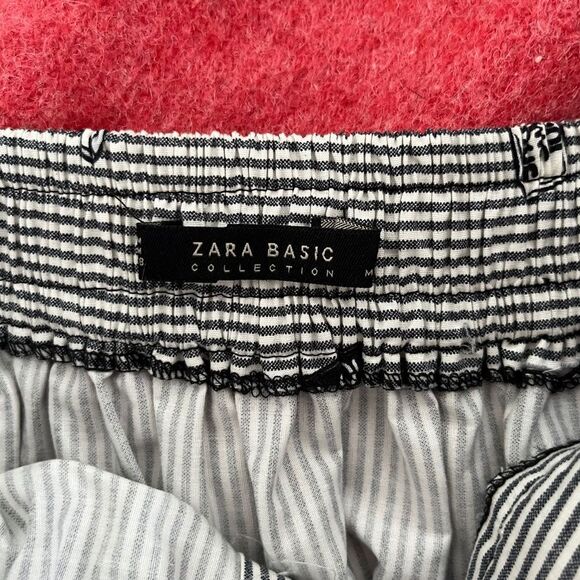 Zara Basics Twee Black White Pinstripe Quirky Pattern Buttons Full Skirt - Picture 11 of 16